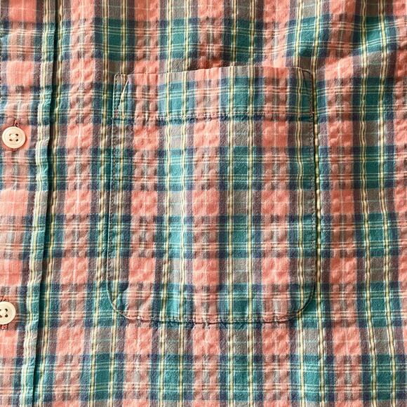 L.L. Bean Seersucker Button Down Shirt Mens LARGE Short Sleeves Casual Summer - Picture 5 of 7